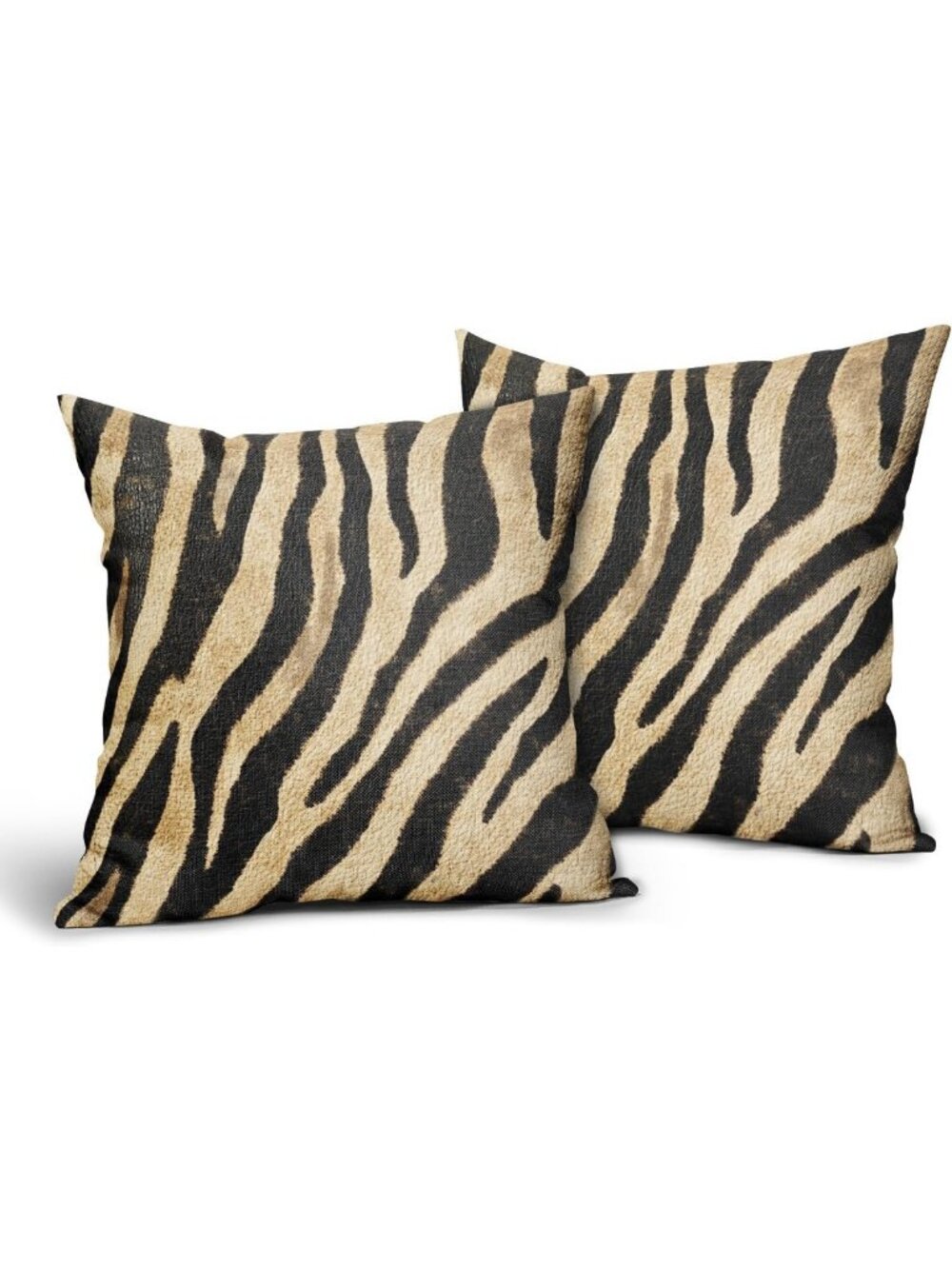Set of 2 Brown Zebra Print Pillow Covers 18x18 | Cotton Linen Decorative Throw